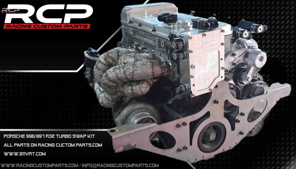 porsche 911 996 997 carrera 2 4 swap swapped r32 r36 vr6 turbo rcp racing custom parts 911vrt engine change billet cnc